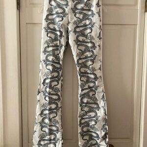 Motel Rocks White and Black Dragon Print Pants